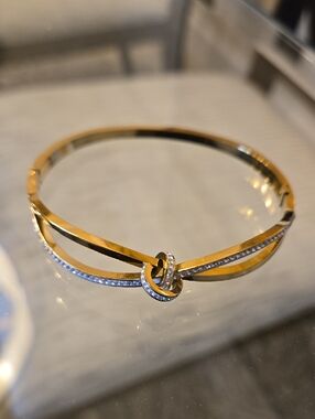 Gold Infinity Cross CZ High Polished Click Bangle Bracelet - Women Jewelry